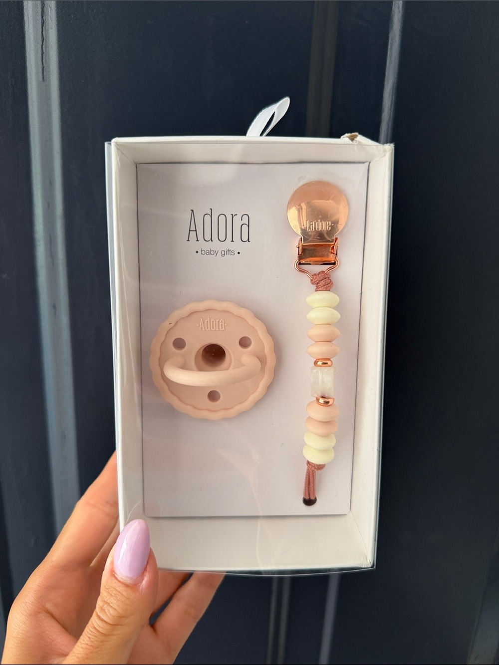 ADORA Peach Silicone Pacifier with Beaded Clip